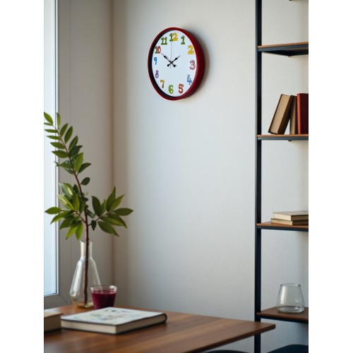 36 cm Kırmızı Çocuk Odası Duvar Saati – Çocuk Odası Renkli Rakamlı (PP-3694R)