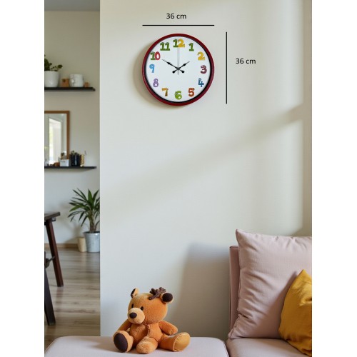 36 cm Kırmızı Çocuk Odası Duvar Saati – Çocuk Odası Renkli Rakamlı (PP-3694R)