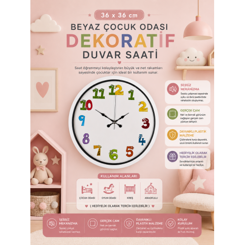 36 cm Çocuk Odası Dekoratif Duvar Saati
