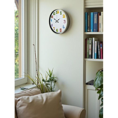 36 cm Krem Çocuk Odası Duvar Saati – Çocuk Odası Renkli Rakamlı (PP-3694X)