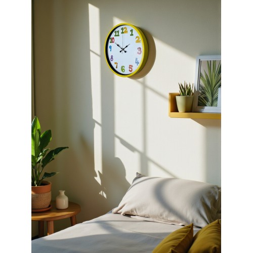 36 cm Sarı Çocuk Odası Duvar Saati – Çocuk Odası Renkli Rakamlı (PP-3694Y)
