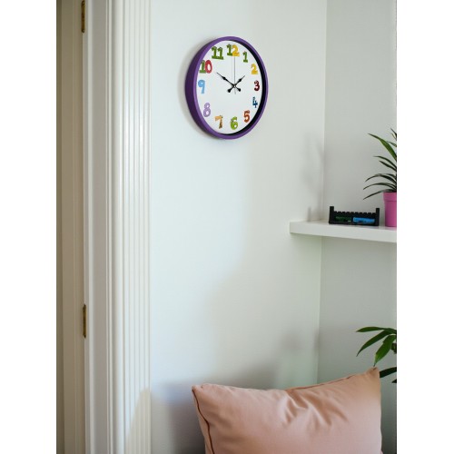 36 cm Mor Çocuk Odası Duvar Saati – Çocuk Odası Renkli Rakamlı (PP-3694Z)