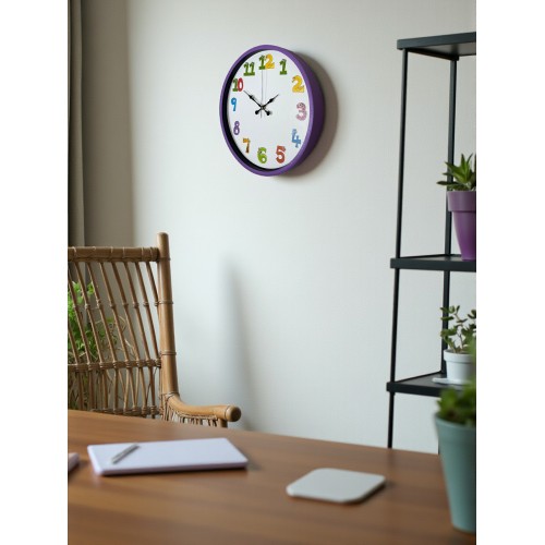 36 cm Mor Çocuk Odası Duvar Saati – Çocuk Odası Renkli Rakamlı (PP-3694Z)