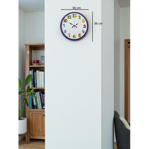 36 cm Mor Çocuk Odası Duvar Saati – Çocuk Odası Renkli Rakamlı (PP-3694Z)