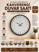 36 cm Kahverengi 24 Saat Göstergeli Özel Tasarım Duvar Saati