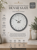 36 cm Gri 24 Saat Göstergeli Özel Tasarım Duvar Saati