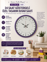 36 cm Mor 24 Saat Göstergeli Özel Tasarım Duvar Saati