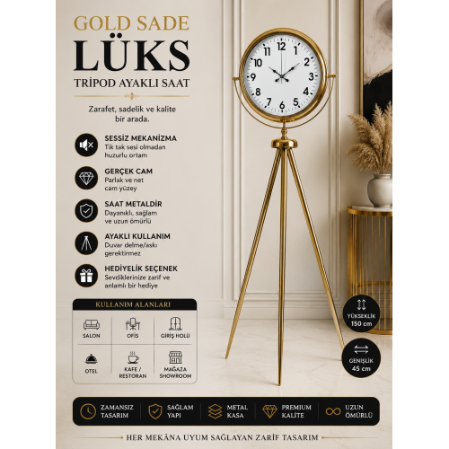 Gold Tripod Ayaklı Lüks Saat