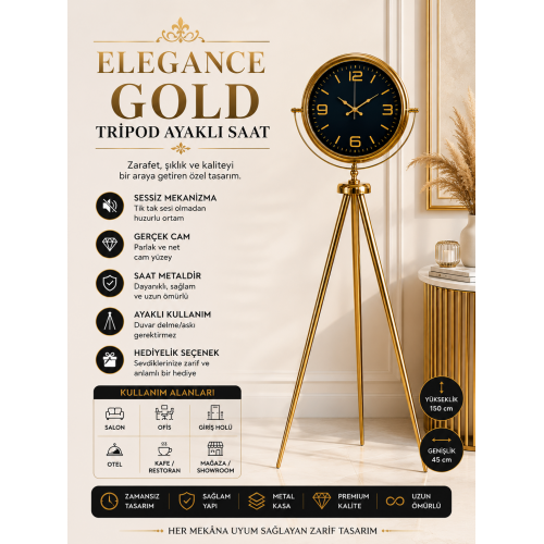 Elegance Tripod Gold Ayaklı Saat