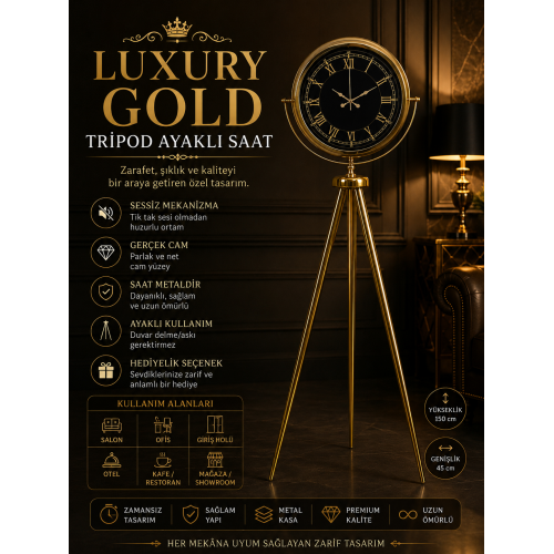 Luxury Gold Tripod Ayaklı Modern Saat