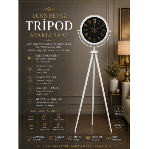 Lüks Beyaz Tripod Ayaklı Saat