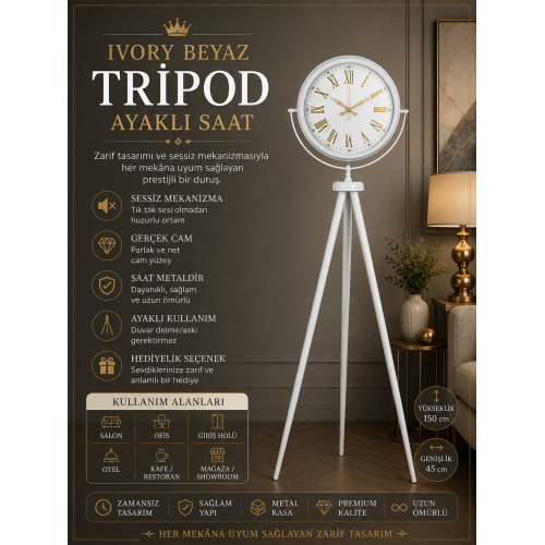 Ivory Beyaz Tripod Ayaklı Saat