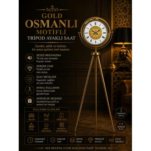 Osmanlı Motifli Tripod Ayaklı Saat