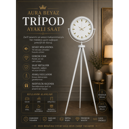 Aura Beyaz Tripod Ayaklı Saat