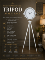 Beyaz 24 Saat Göstergeli Tripod Ayaklı Saat