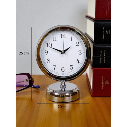 Noble Time 25 x 20 cm Metal Krom Masa Saati – Silver Aura Serisi
