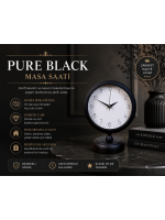 Pure Black 25 x 20 cm Metal Modern Masa Saati