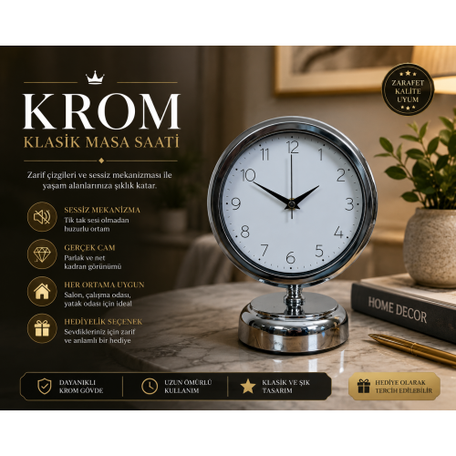 Krom 25 x 20 cm Metal Standart Masa Saati
