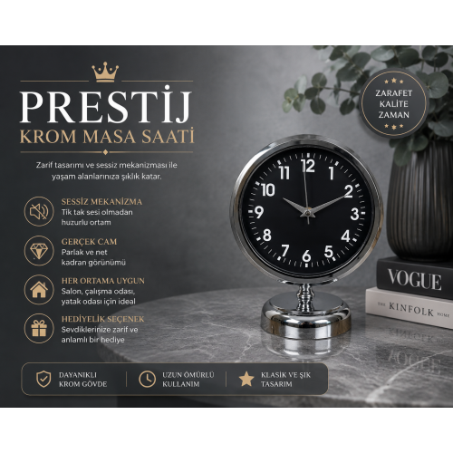 Prestige Krom 25 x 20 cm Metal Masa Saati