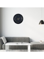 Siyah 40 cm Mermer Desenli Metal Duvar Saati