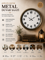 Antik Stil Eskitme 40 cm Metal Duvar Saati