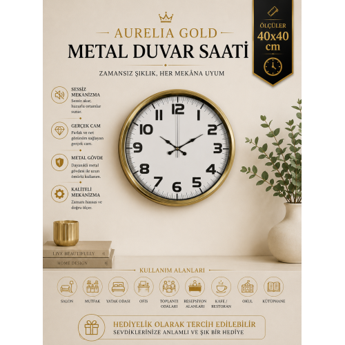 Aurelia Gold 40 cm Metal Duvar Saati