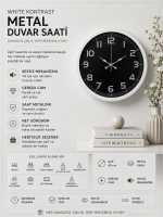 White Contrast 40 cm Metal Duvar Saati