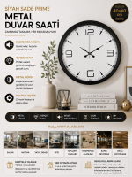 Precision Black 40 cm Metal Duvar Saati