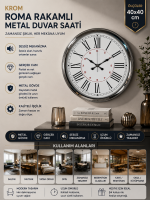 Silver Elegance 40 cm Krom Metal Duvar Saati