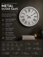Beyaz 40 cm Roma Rakamlı Şık Duvar Saati