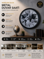 Worldline Black 40 cm Metal Duvar Saati