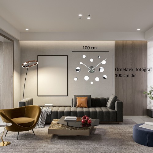 3D Aynalı Yuvarlak Dekoratif Kendin Yap DIY Duvar Saati