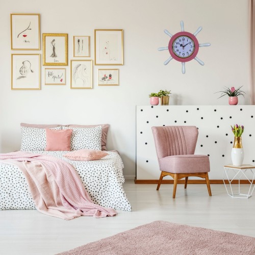Pembe Kavelalı Dümen Duvar Saati (PL-D3701P)