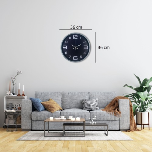 36 cm Gri Dekoratif Duvar Saati – Geniş Rakamlı Koyu Kadran