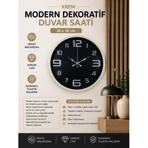 Krem Standart 36 cm Duvar Saati