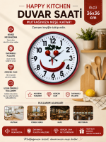 Kırmızı Happy Kitchen 36 cm Mutfak Duvar Saati