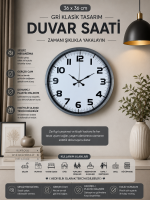 Klasik Tasarım Gri 36 cm Duvar Saati