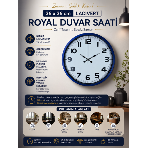 Royal Lacivert 36 cm Duvar Saati