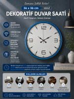 36 cm Mavi Dekoratif Duvar Saati – Beyaz Rakamlı Mavi Kadran