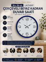 Lacivert Çerçeveli Beyaz Kadran 36 cm Duvar Saati