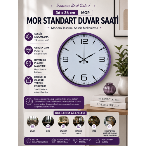Mor Standart 36 cm Duvar Saati