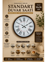 Kahverengi 36 cm Standart Duvar Saati – Standart Roma Rakamlı