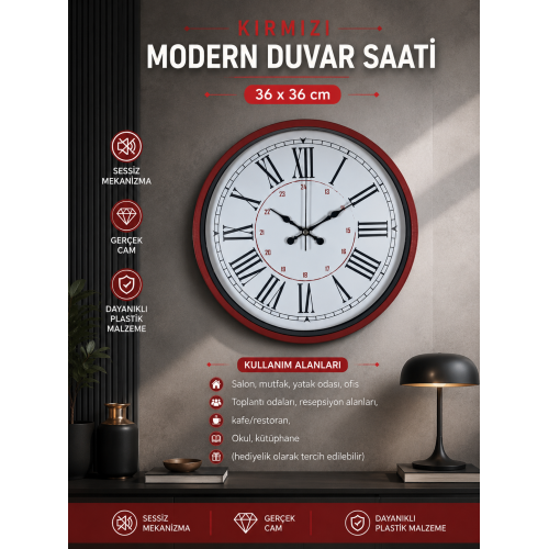 Kırmızı 36 cm Duvar Saati