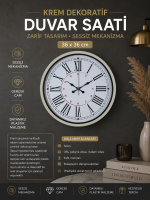 Krem 36 cm Dekoratif Modern Duvar Saati