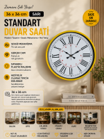 36 cm Sarı Standart Duvar Saati – Standart Roma Rakamlı