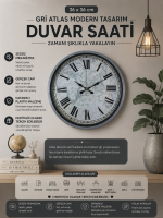 Gri 36 cm Atlas Modern Tasarım Duvar Saati