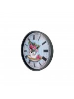 Gri Flower Cup 36 cm Duvar Saati