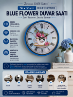 Blue Flower 36 cm Mavi Duvar Saati
