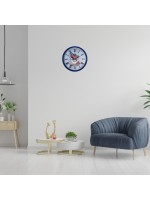 Lacivert Çiçek Desenli 36 cm Duvar Saati