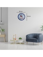 Lacivert Çiçek Desenli 36 cm Duvar Saati